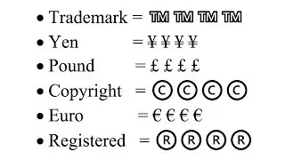 How to Type Yen, Pound, Trademark, Copyright, Registered, Euro Icons | Symbols