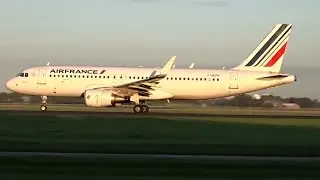 Air France - Airbus A320 Sharklets - Landing + Sunset Takeoff at AMS (F-HEPH)