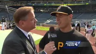 Action Sports' Guy Junker catches up with birthday boy Tony Sanchez at PNC Park