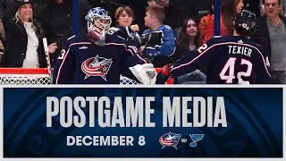 Jet Greaves Earns FIRST NHL WIN as Blue Jackets Down St. Louis Blues, 5-2 | Postgame Media (12/8/23)