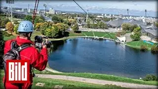 Olympiapark M&uuml;nchen - Auf der Seilbahn in die Tiefe / Flying Fox