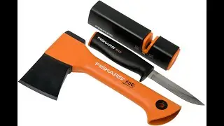 Fiskars Fireplace set Топор Fiskars Camping Axe X5.Нож Fiskars k10 k40 Точилка Fiskars Xsharp&trade;