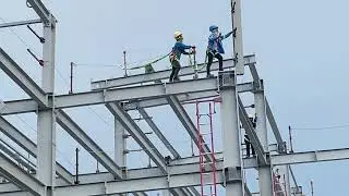 Lifting of Column i-Beam and Positioning #structuralengineering  #ibeam #building