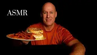 ASMR: Salmon Burger and Sweet Potato Fries (Eating Sounds) Soft Spoken