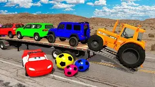 Flatbed Truck McQueen | Перевозка на грузовике — Выбоина против машины №42 | Геймплей BeamNG.Drive