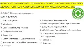 Overview of various machine involved in the  formulation and quality control of various dosage forms