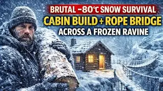 Brutal -80&deg;C Snow Survival: Cabin Build + Rope Bridge Across a Frozen Ravine