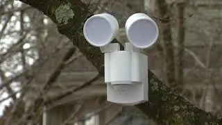 Battery Operated Motion Security Light mounted on a tree @FLIProducts6134