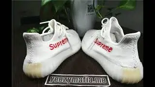 2017 Supreme x Adidas Yeezy Boost 350 V2 Sneakers and Supreme White Red