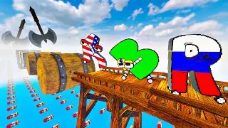 How Country Alphabet Lore Cars Conquer Impossible Log Wave Bridge in Teardown | Epic Teardown