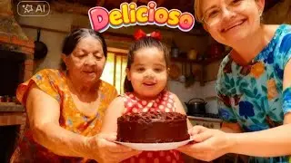 Fazendo bolo de chocolate com a vov&oacute; no sitio.