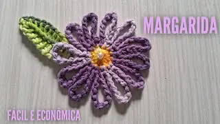FLOR MARGARIDA E FOLHA DE CROCH&Ecirc; F&Aacute;CIL E ECON&Ocirc;MICA PASSO A PASSO