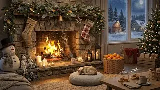 Cozy Winter Fireplace Living Room Ambience | Crackling Fire, Soft Winter Night for Relaxation