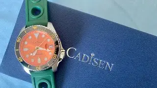 Cadisen Orange Sunburst SKX Diving Watch C8220M AliExpress Bargain &pound;46 Seiko NH35 Sapphire Crystal