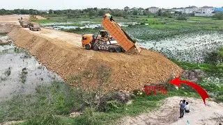 Update 95% Project Ultimate Base Boundary Road Construction Technique Sand Filling Up Dozer Truck