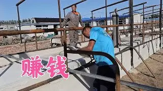 喂牛之余干零活赚钱，二叔老爸2天半赚了2200块，70套限位栏完工