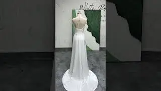 Romantic white wedding dress with appliques, fairytale bridal gown with sexy back.
