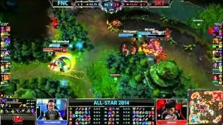 Faker God 3 vs 5 Steal Baron SKT Vs FNC Allstar Paris 2014