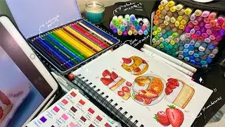 ✨ART VLOG✨ |  Food illustrations  🍓🍰 using alcohol based marker