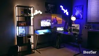 Bestier L-Shaped Gaming Desk with LED Light (Great for Gaming Setups)