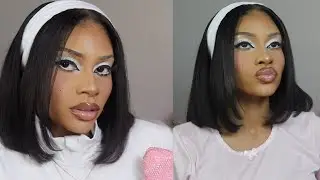 Winter, ski & or tennis baddie makeup | white glitter & eyeshadow look 🎀✨😍| MAKEUP CHALLENGE 90 days
