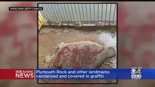 Plymouth Rock And Other Landmarks Vandalized And Covered In Graffiti