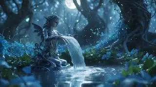 Relaxing Sound Moonlit Fairy Waterfall ✨ | Enchanted Forest Relaxation & Fantasy Music