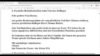 Formelles Beileidsschreiben beim Tod eines Kollegen
