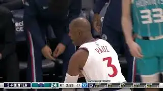 Chris Paul checks in. He gets a shot up right away, Hornets broadcast roots for the shot to go in