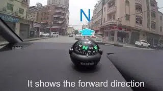 Automotive Compass shows the car or boat heading towards
