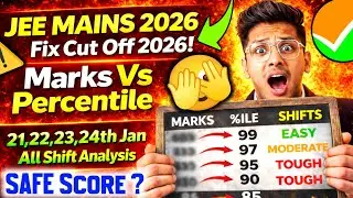 Jee Mains Marks Vs Percentile 2026 😱| 21 22 24 24 january 1st & 2nd Shift | Jee Mains Cut Off 2026 !