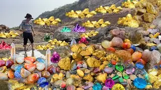 The moment of finding Gold, Diamond Amethyst. Diamonds, Quartz Crystal at the mountain