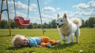Brave American Eskimo dog rescuing child fall from swing, Child, American Eskimo dog, cute dog, pet