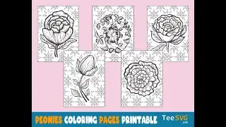 Peony Coloring Page Printable PDF Peonies File Download Flowers Floral Book Sheet Drawing | Teesvg