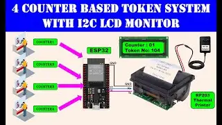 ESP32 RP203 | Token Printing System | Thermal Printer  4 Counter Display | I2C LCD | College project