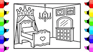Princess Bedroom Drawing Easy | Drawing, Painting & Coloring for Kids | How to draw Princess Bedroom