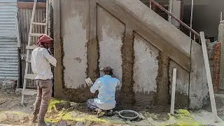 60 year's old man Plastering Techniques of  Compound Wall Creative Gate Wall Border Design.