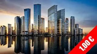 Mirror-Perfect Platinum City Skyline Reflection HD Stock Footage