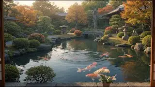 Peaceful Japanese Zen Garden Window - Relaxing Koi Pond View | Study, Focus | Ambience