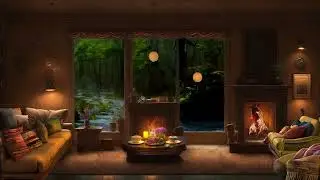 Cozy Living Room Fireplace with Rain Sounds 🌧️ Relaxing Ambience for Sleep, Study & Focus