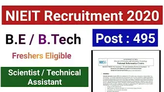 NIC Scientist Recruitment 2020 || Technical Vacancy 2020 || B.E / B.Tech New Vacancy || Non Tech