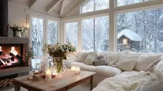 Soft Piano Ambience by the Fireplace While Snow Falls Outside a Warm and Peaceful Winter Room