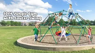 AD0203G - Installation video of 10FT Climbing Dome Swing Set with Saucer Swing - Green and Brown