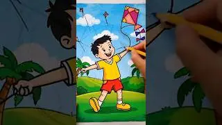 HOW TO DRAW KITE FLYING BOY ❤️&zwj;🔥 #kite #viral #trend