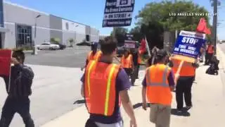 United Farm Workers join Teamsters in a picket Green Fleet Systems in Carson #portstrike