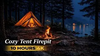 4K Cozy Tent Firepit by the Lake &ndash; 10 Hours | Night Camping Ambience