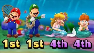 Mario Party The Top 100 ULTIMATE Minigames - Mario Vs Mermaid Peach Vs Luigi Vs Mermaid Daisy