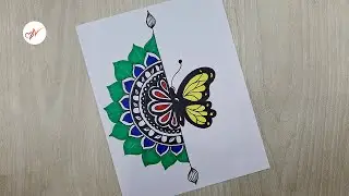 How to draw colorful mandala with butterfly | Beautiful mandala color drawing easy
