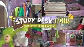 STUDY DESK TOUR + MY STATIONERY COLLECTION 📻 (Pinky,lots of stuff & diy desk) 🇵🇭