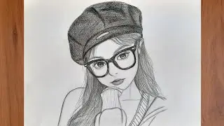 Simple Drawing girl with glasses:How to draw a girl face wearing glasses